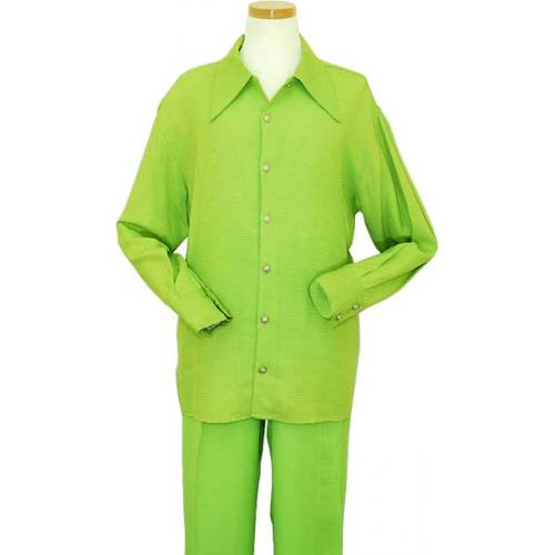 Varja Solid Lime Green Weaved 100% Rayon Butterfly Collar 2 PC Outfit 14690